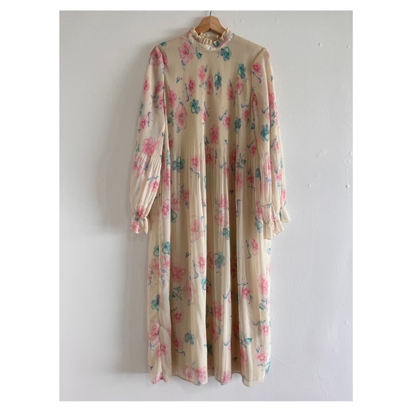 Ganni Yellow Floral Plisse Dress - Sz. 40 - Picture 5 of 11